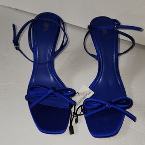 Zara Women's Vibrant Blue Satin Bow Sandals